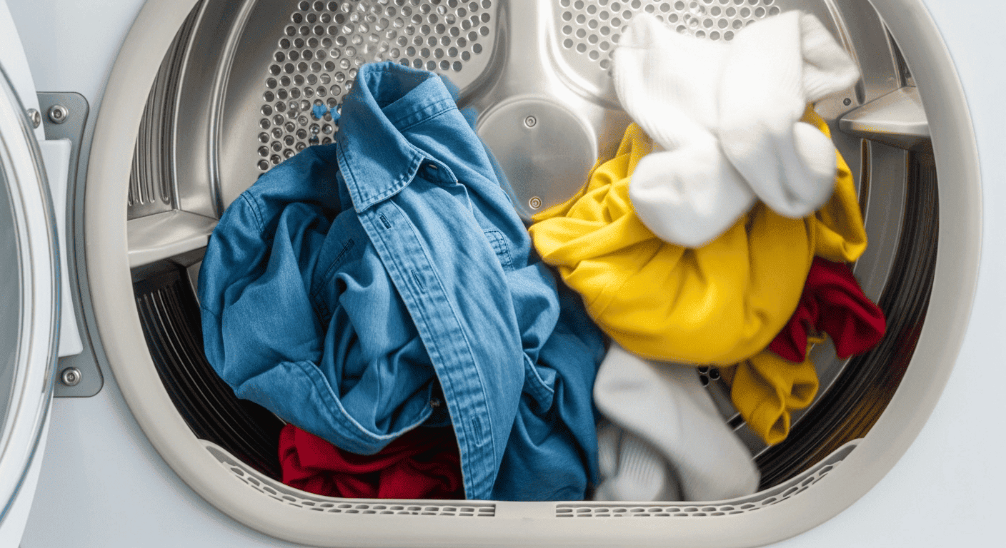 Clothes tumbling in a dryer