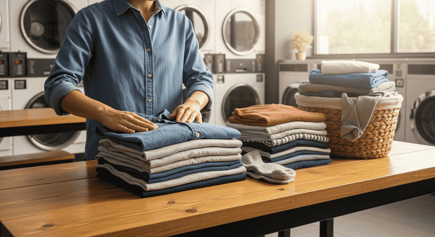 Folding clean clothes