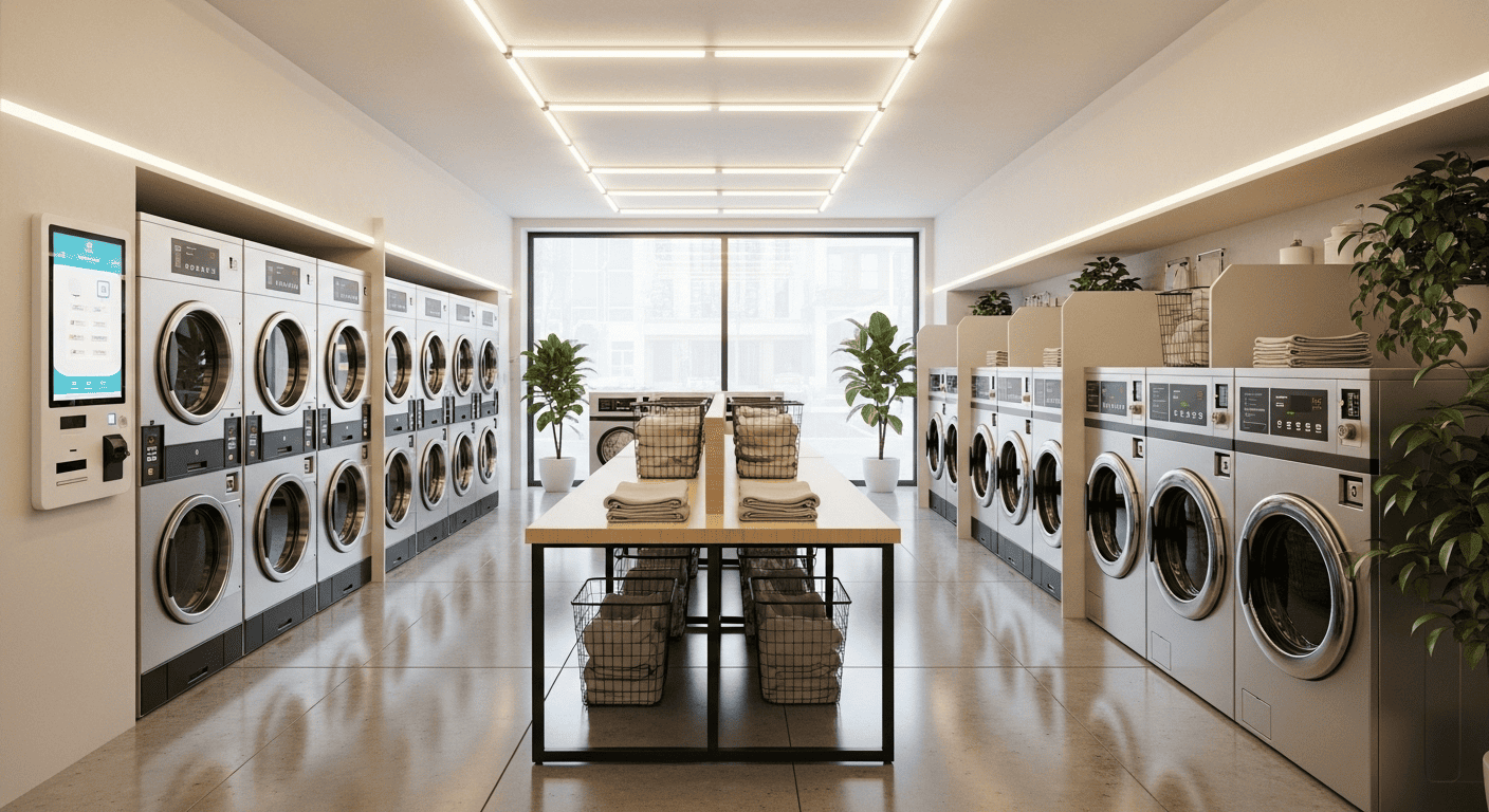 Clean and modern laundromat interior
